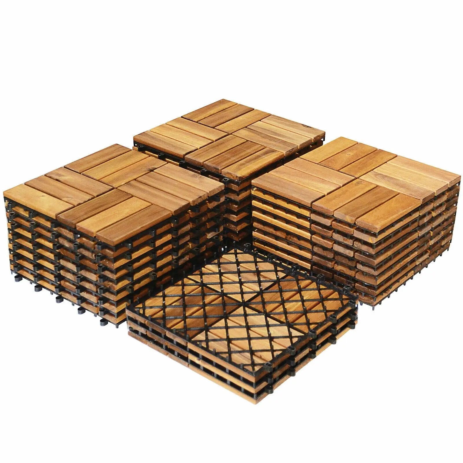 27 Pieces 12 x 12 Inch Acacia Wood Interlocking Patio Deck Tile by DirectDeals