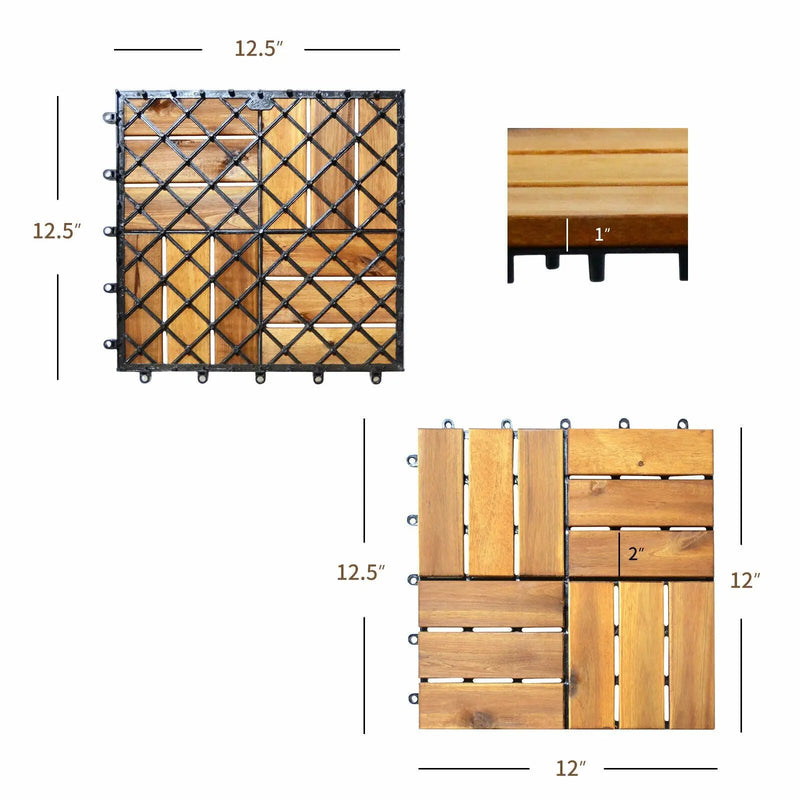 27 Pieces 12 x 12 Inch Acacia Wood Interlocking Patio Deck Tile by DirectDeals