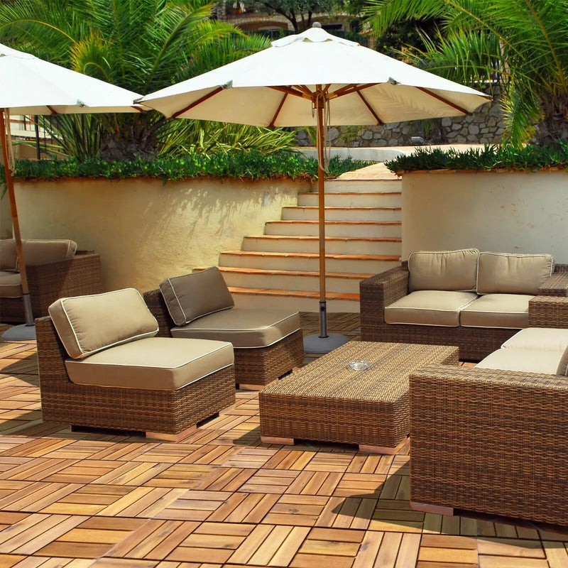 27 Pieces 12 x 12 Inch Acacia Wood Interlocking Patio Deck Tile by DirectDeals