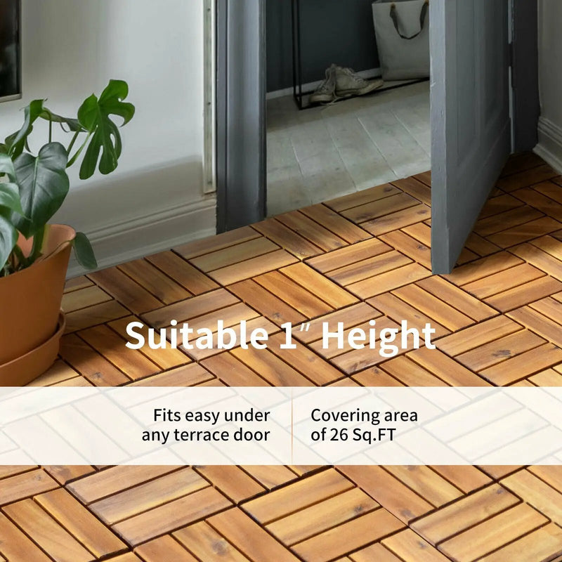 27 Pieces 12 x 12 Inch Acacia Wood Interlocking Patio Deck Tile by DirectDeals