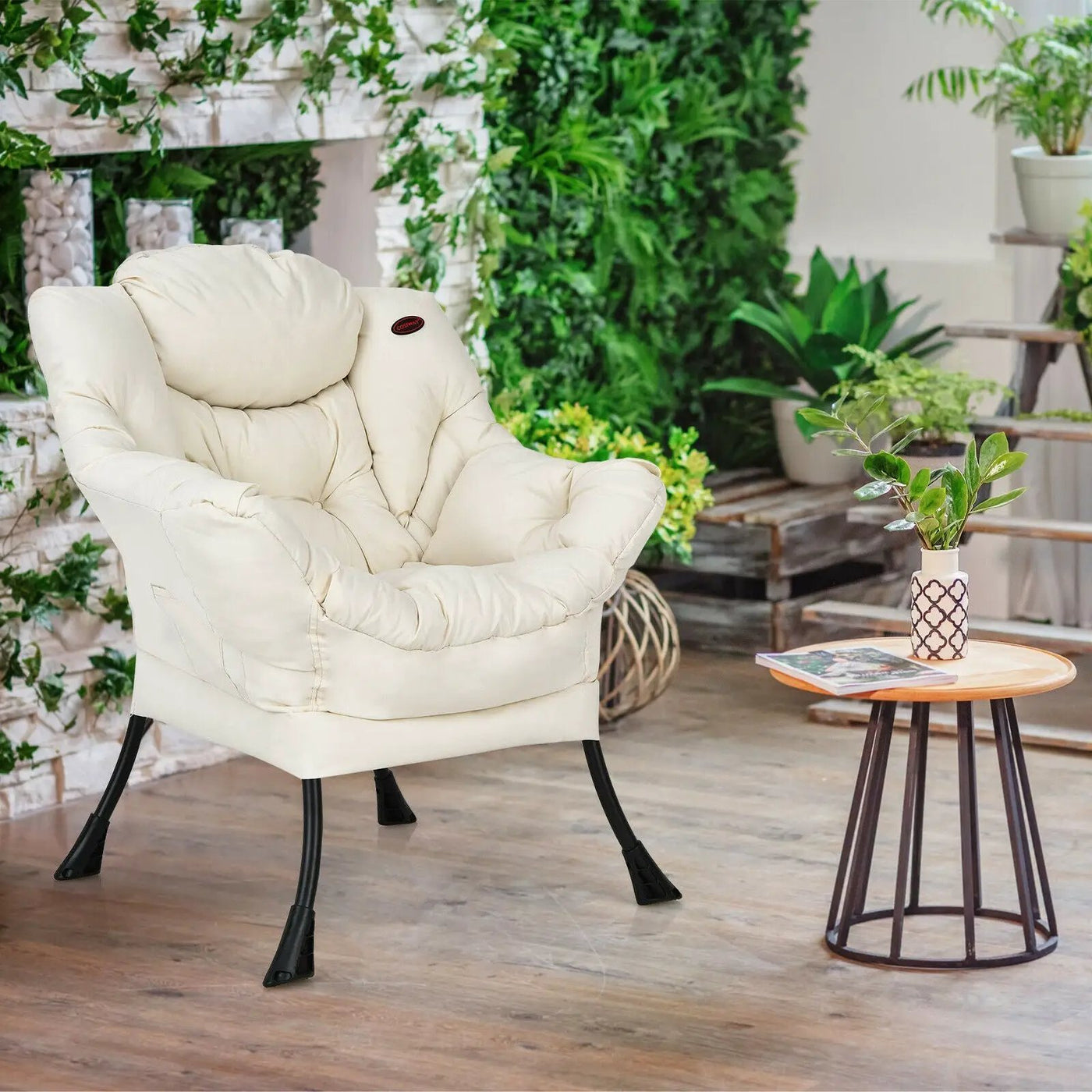 Modern Polyester Fabric Lazy Chair with Steel Frame and Side Pocket by DirectDeals