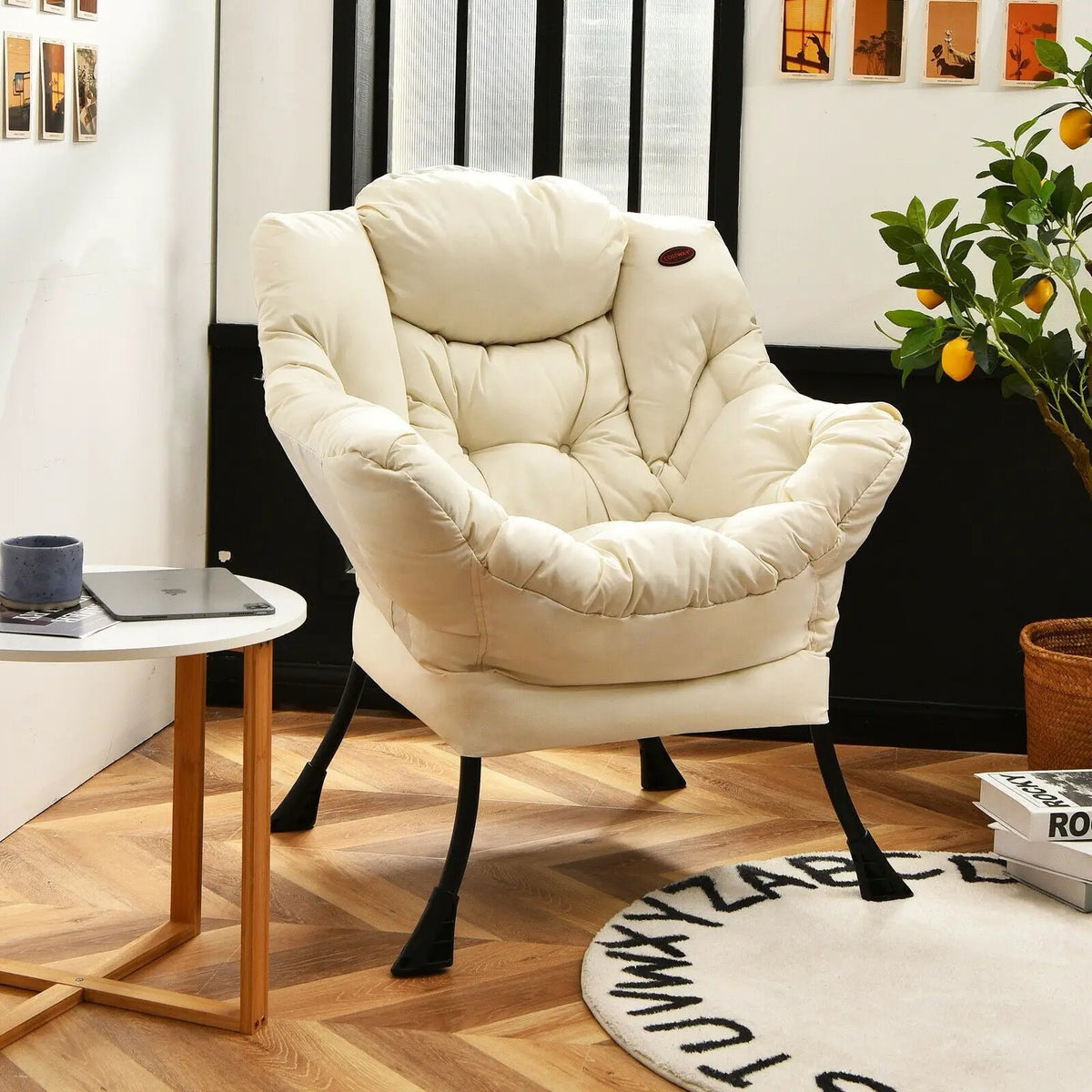 Modern Polyester Fabric Lazy Chair with Steel Frame and Side Pocket by DirectDeals