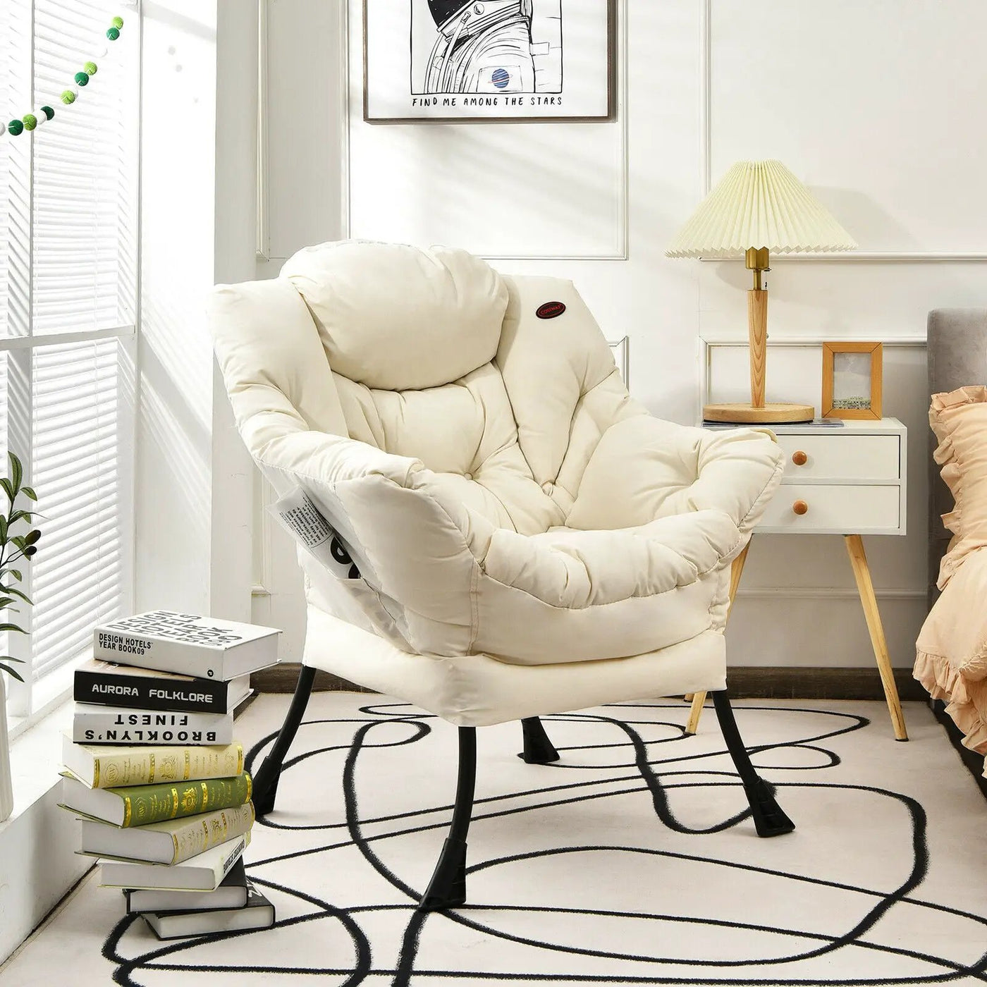 Modern Polyester Fabric Lazy Chair with Steel Frame and Side Pocket by DirectDeals