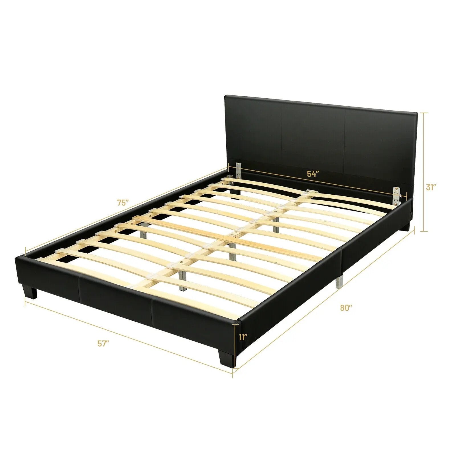 Full Upholstered Platform Bed Frame with Headboard Wood Slat by DirectDeals