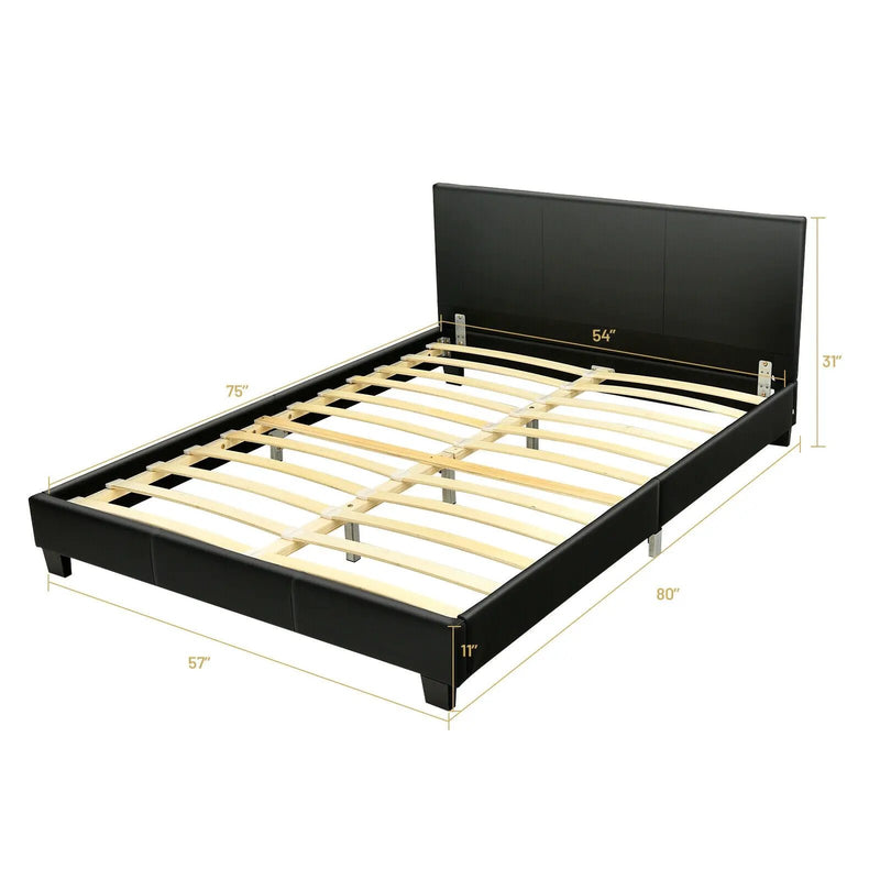 Full Upholstered Platform Bed Frame with Headboard Wood Slat by DirectDeals
