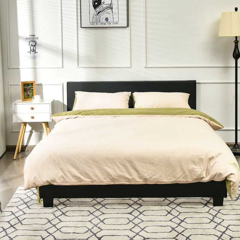 Full Upholstered Platform Bed Frame with Headboard Wood Slat by DirectDeals