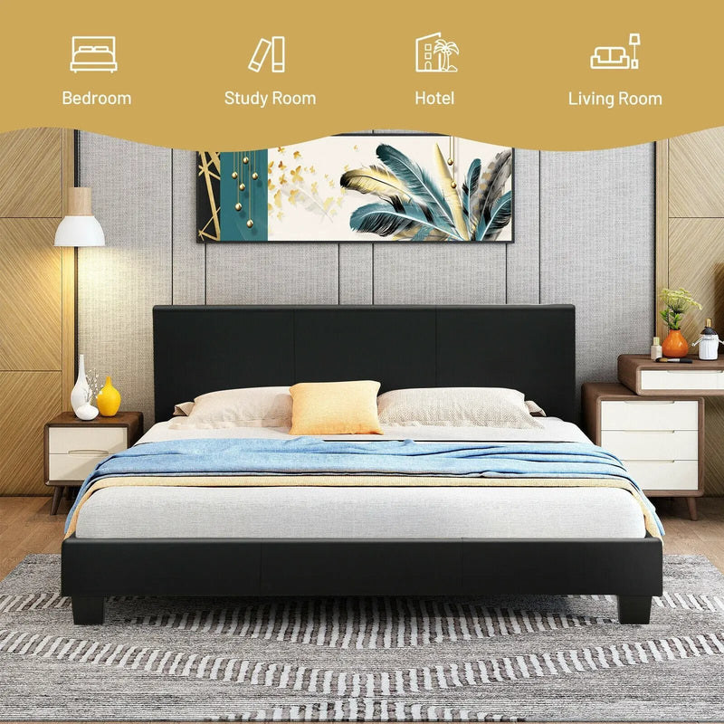Full Upholstered Platform Bed Frame with Headboard Wood Slat by DirectDeals