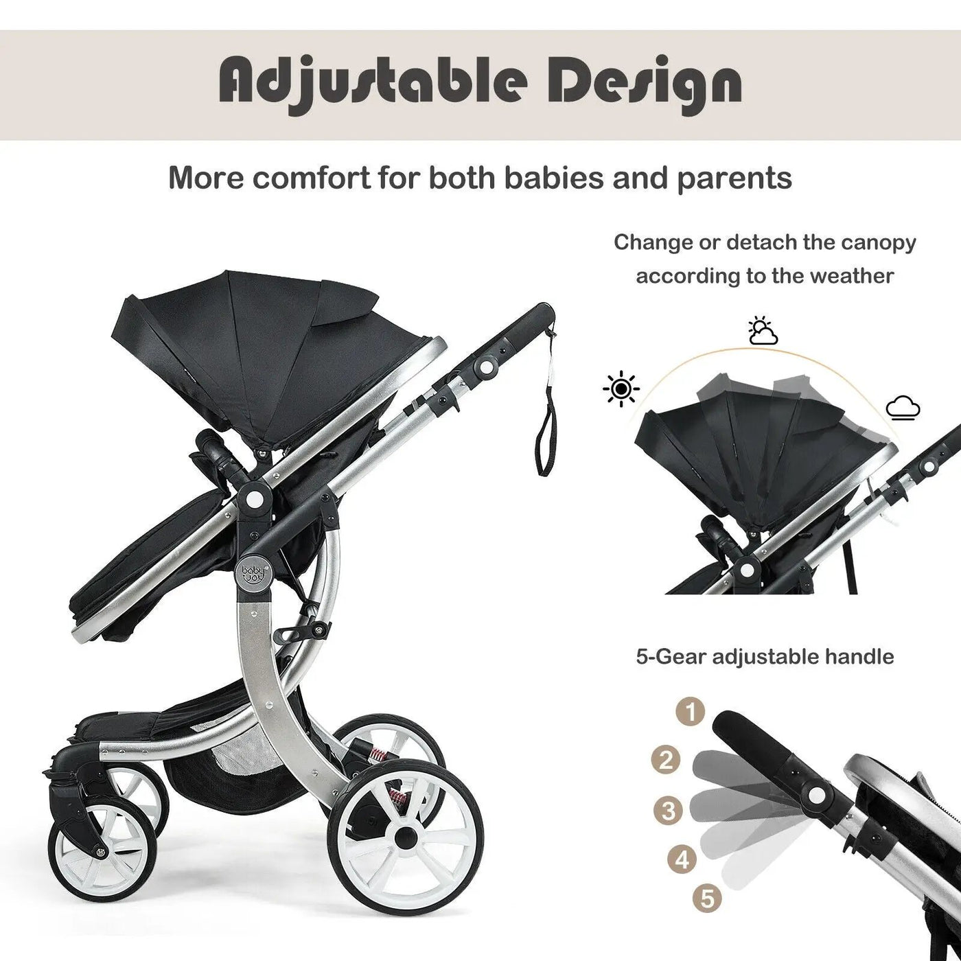 Folding Aluminum Infant Reversible Stroller with Diaper Bag by DirectDeals