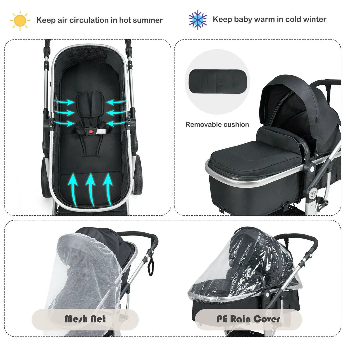 Folding Aluminum Infant Reversible Stroller with Diaper Bag by DirectDeals
