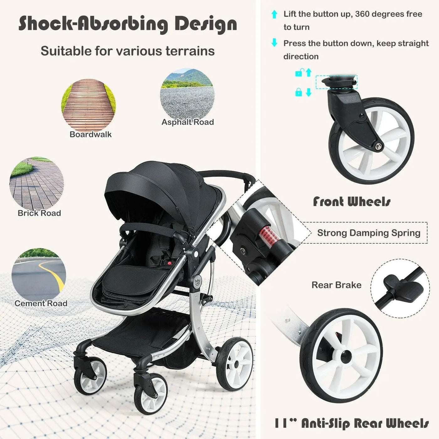 Folding Aluminum Infant Reversible Stroller with Diaper Bag by DirectDeals