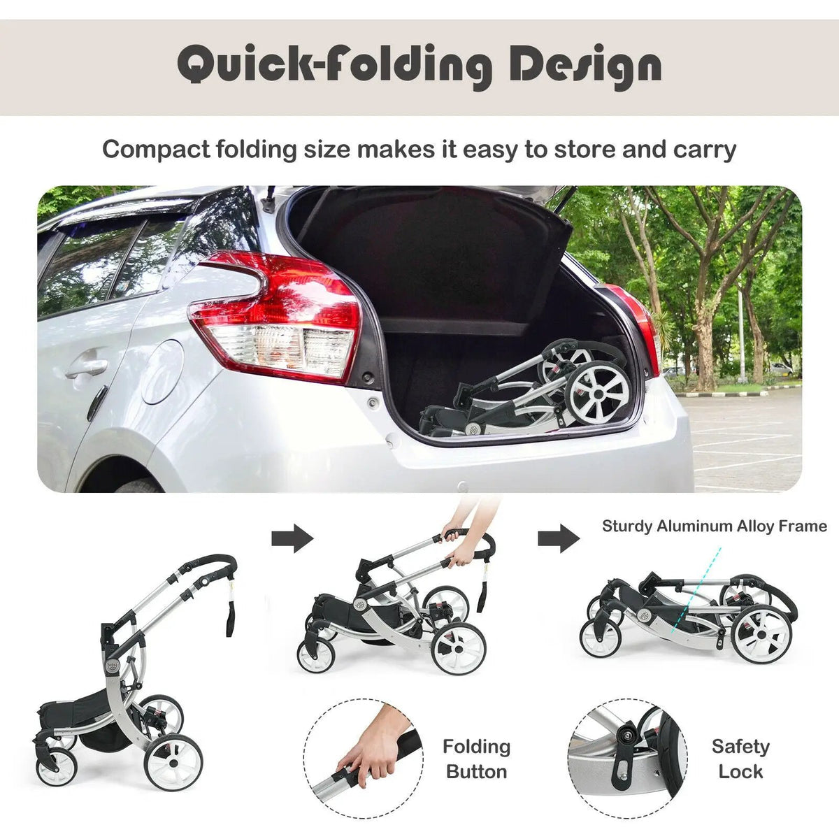 Folding Aluminum Infant Reversible Stroller with Diaper Bag by DirectDeals