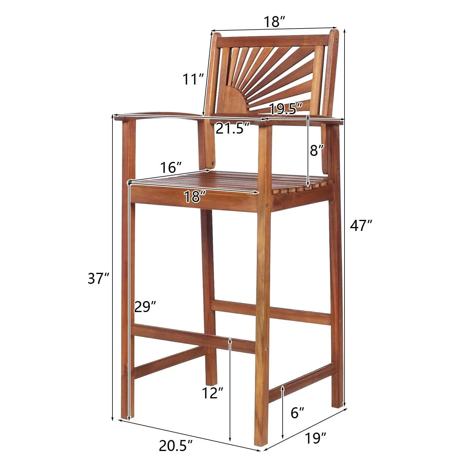 2 Pieces Outdoor Acacia Wood Bar Chairs with Sunflower Backrest and Armrests by DirectDeals
