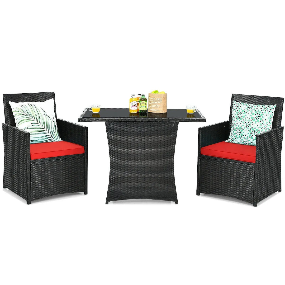 3 Pieces Patio Rattan Furniture Set with Cushion and Sofa Armrest by DirectDeals