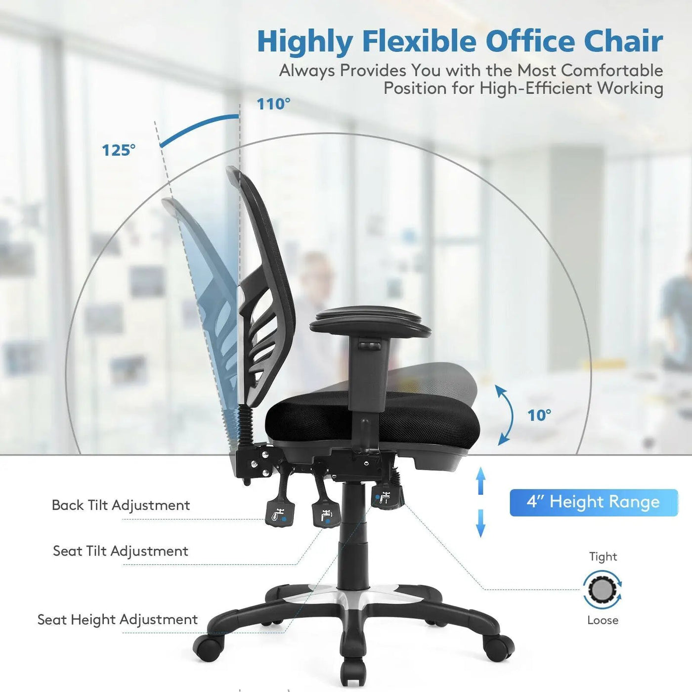 Ergonomic Mesh Office Chair with Adjustable Back Height and Armrests by DirectDeals