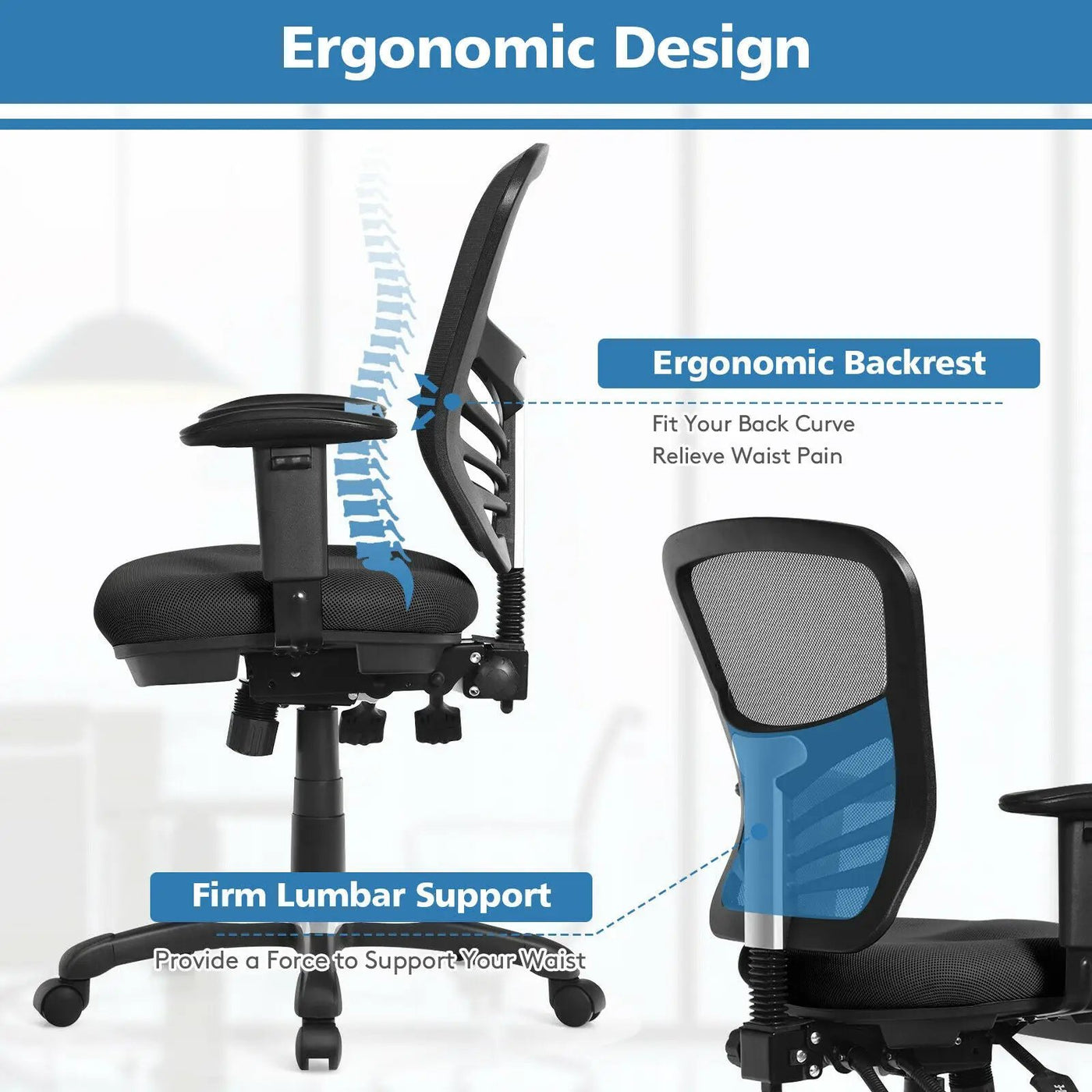 Ergonomic Mesh Office Chair with Adjustable Back Height and Armrests by DirectDeals