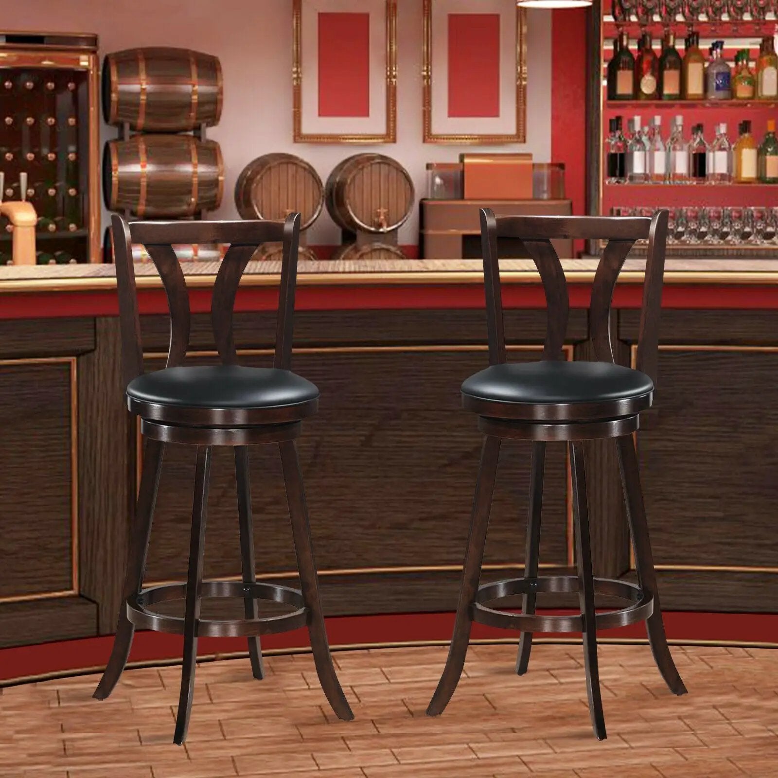Set of 2 Swivel Bar stool 24 Inch Counter Height Leather Padded Dining Kitchen Chair by DirectDeals