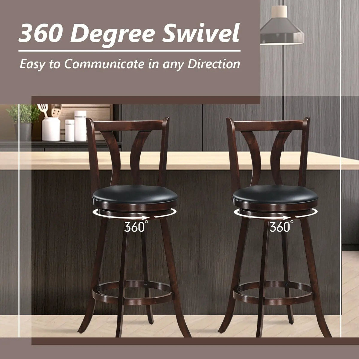 Set of 2 Swivel Bar stool 24 Inch Counter Height Leather Padded Dining Kitchen Chair by DirectDeals