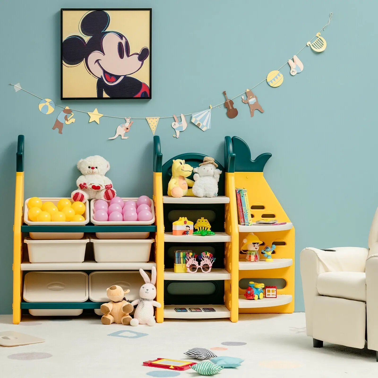 3-in-1 Kids Toy Storage Organizer with Bookshelf Corner Rack by DirectDeals