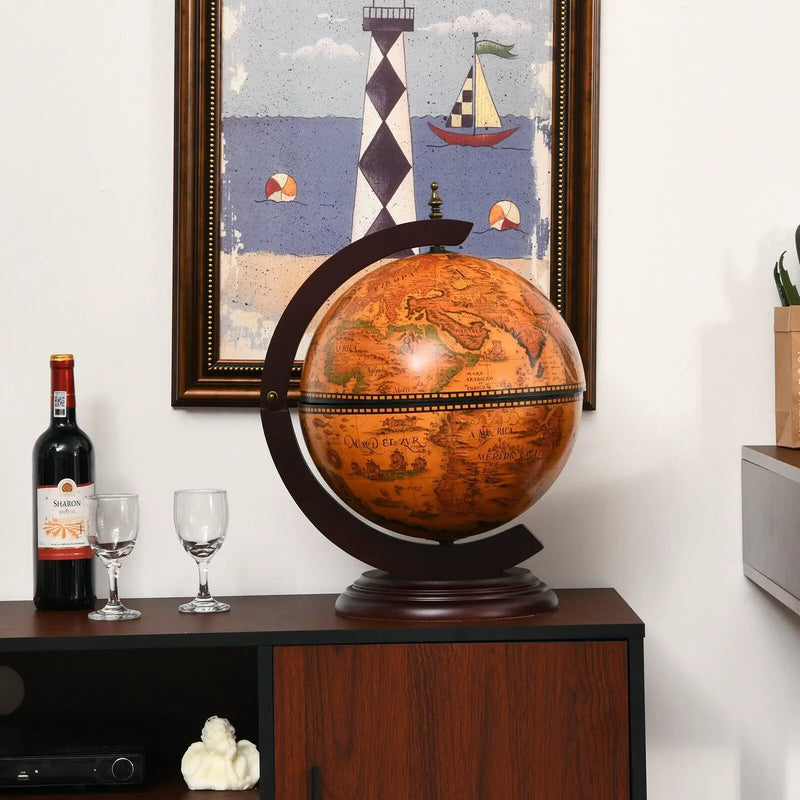 19 Inch 16th Century Nautical Map Tabletop Globe Wine Cabinet-Brown by DirectDeals