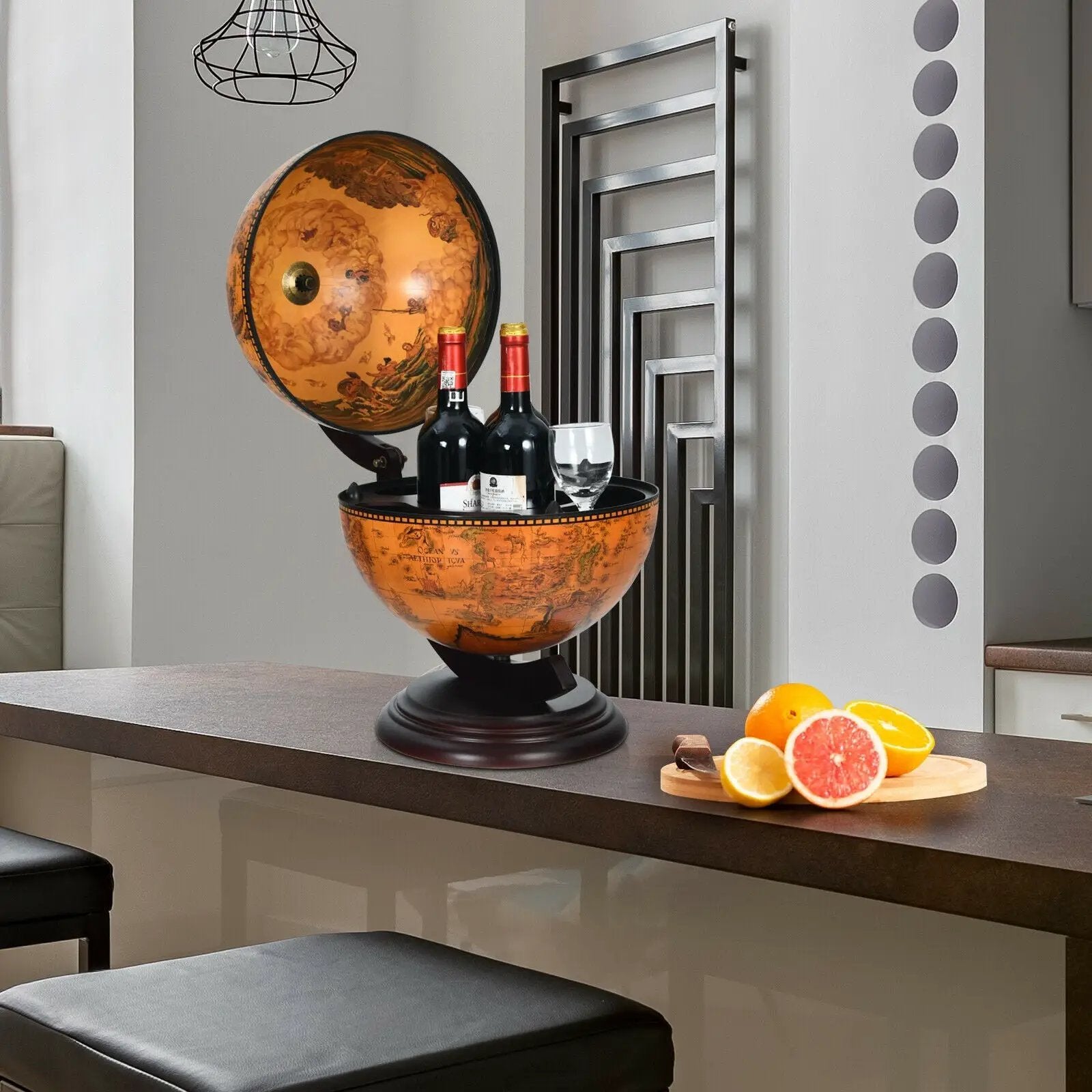 19 Inch 16th Century Nautical Map Tabletop Globe Wine Cabinet-Brown by DirectDeals