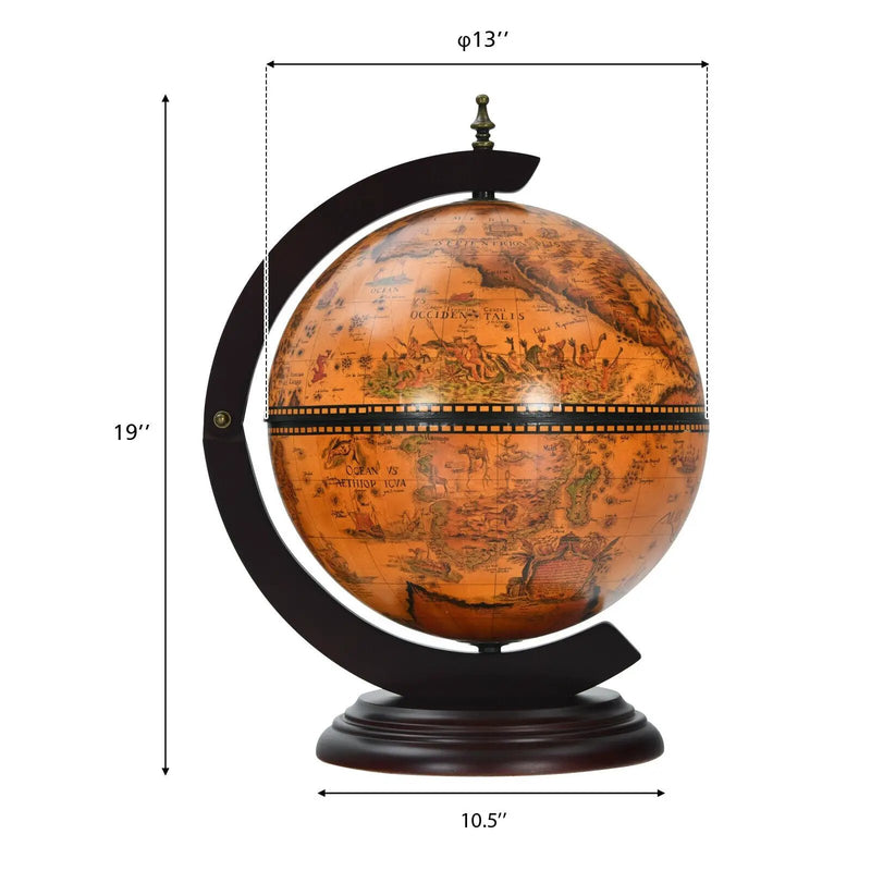 19 Inch 16th Century Nautical Map Tabletop Globe Wine Cabinet-Brown by DirectDeals