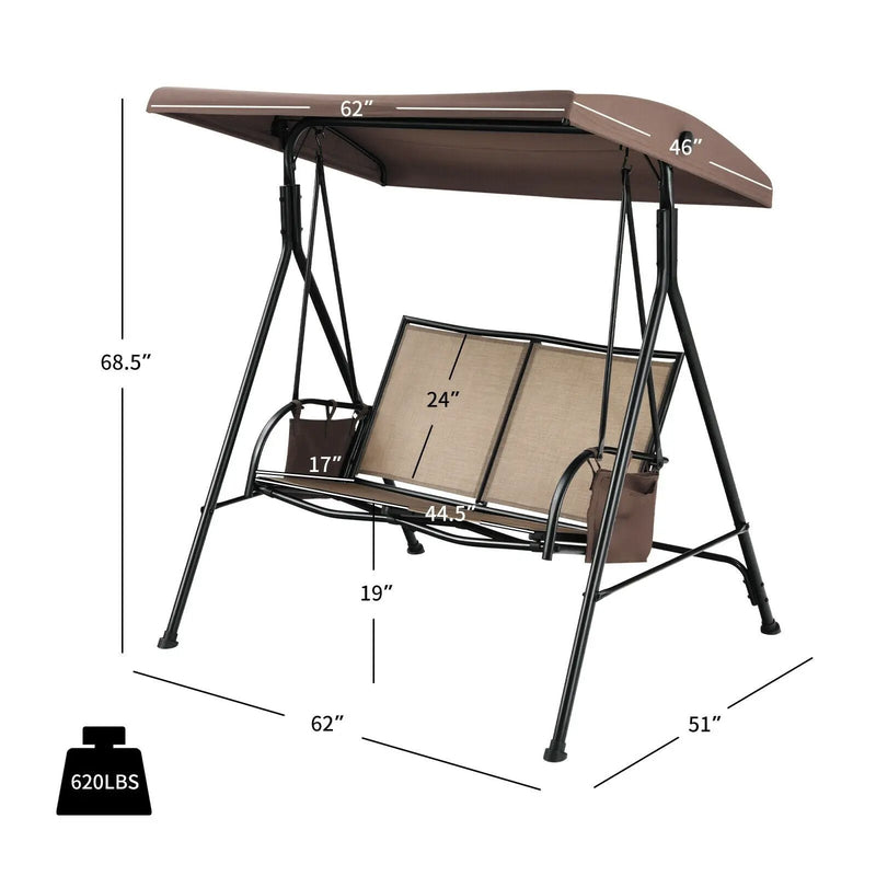 2-Person Patio Swing with Adjustable Canopy and 2 Storage Pocket-Brown by DirectDeals