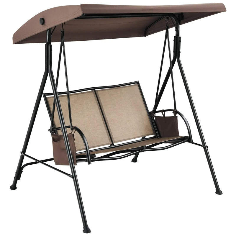 2-Person Patio Swing with Adjustable Canopy and 2 Storage Pocket-Brown by DirectDeals