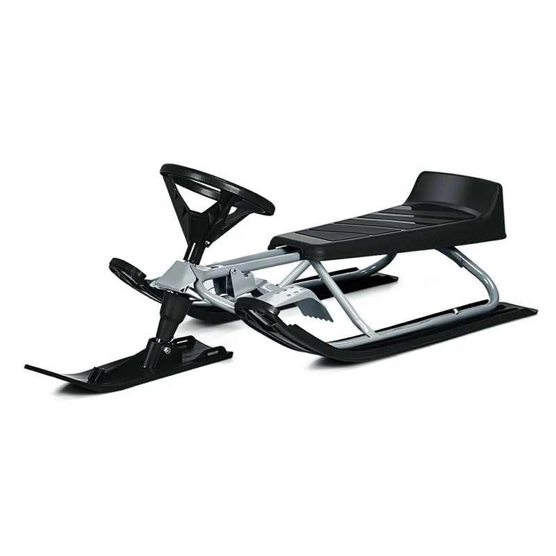 Kids Snow Sled with Steering Wheel and Double Brakes Pull Rope by DirectDeals