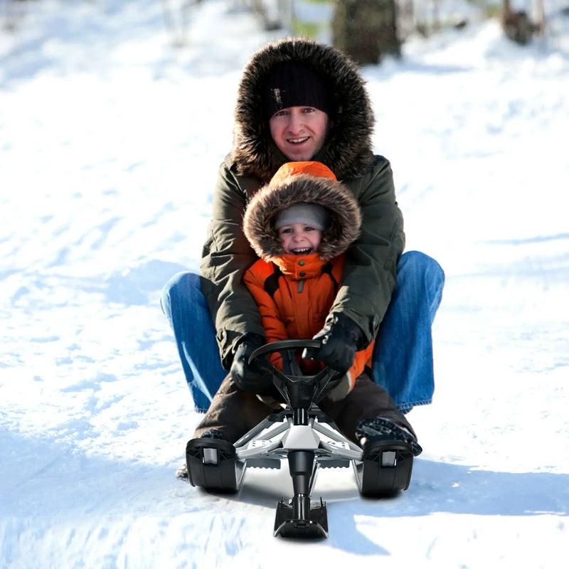 Kids Snow Sled with Steering Wheel and Double Brakes Pull Rope by DirectDeals