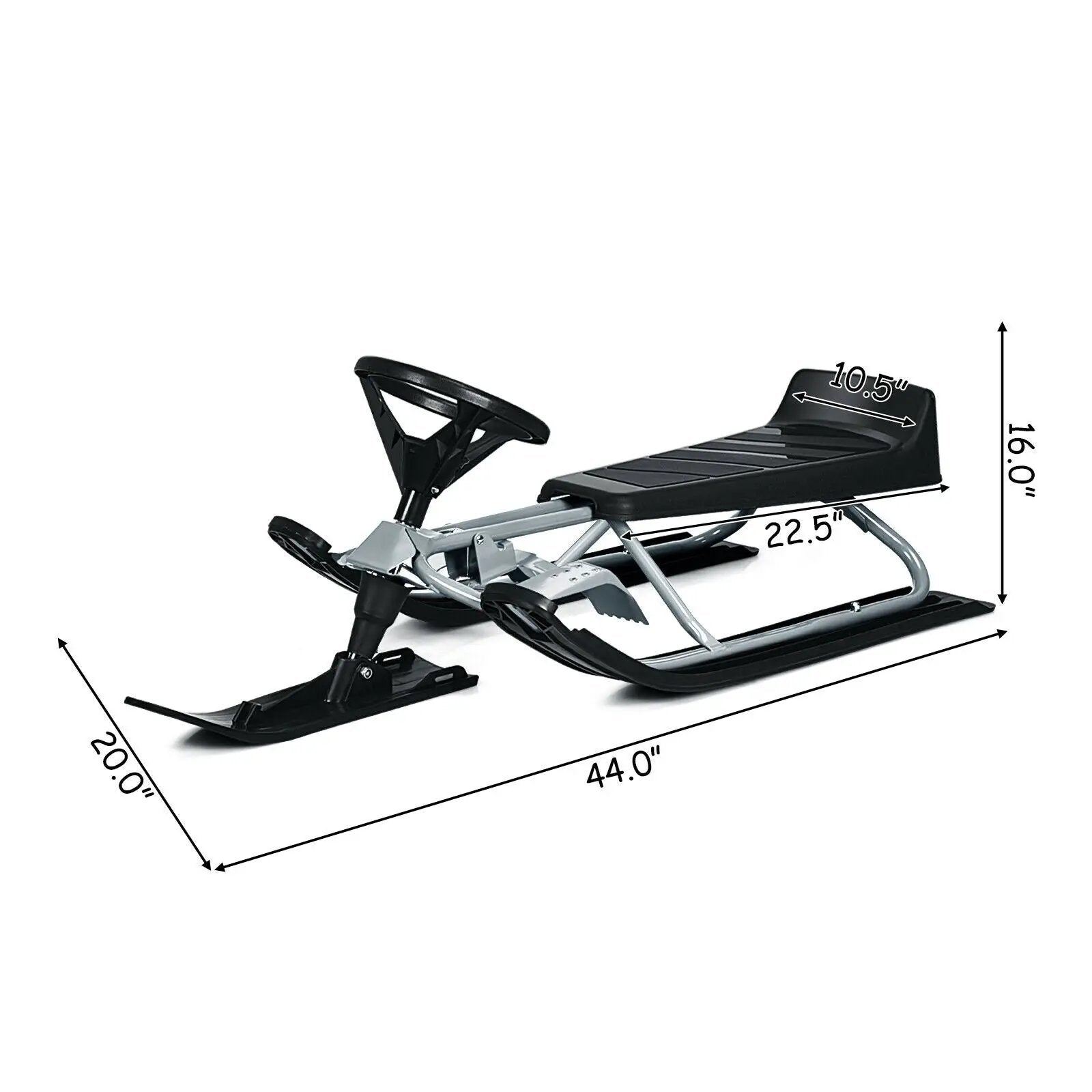 Kids Snow Sled with Steering Wheel and Double Brakes Pull Rope by DirectDeals