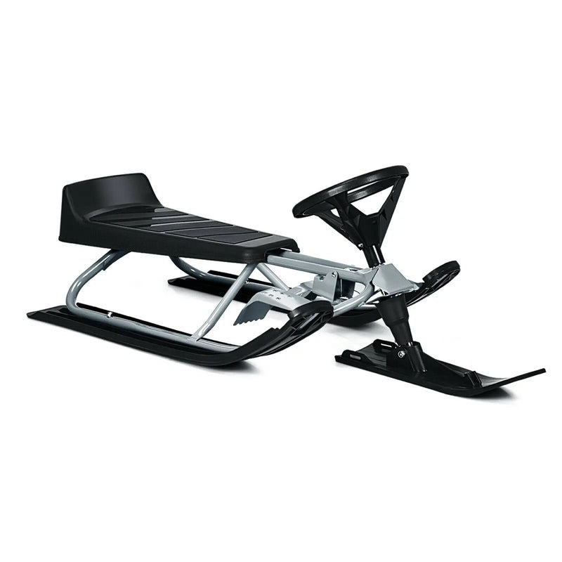 Kids Snow Sled with Steering Wheel and Double Brakes Pull Rope by DirectDeals