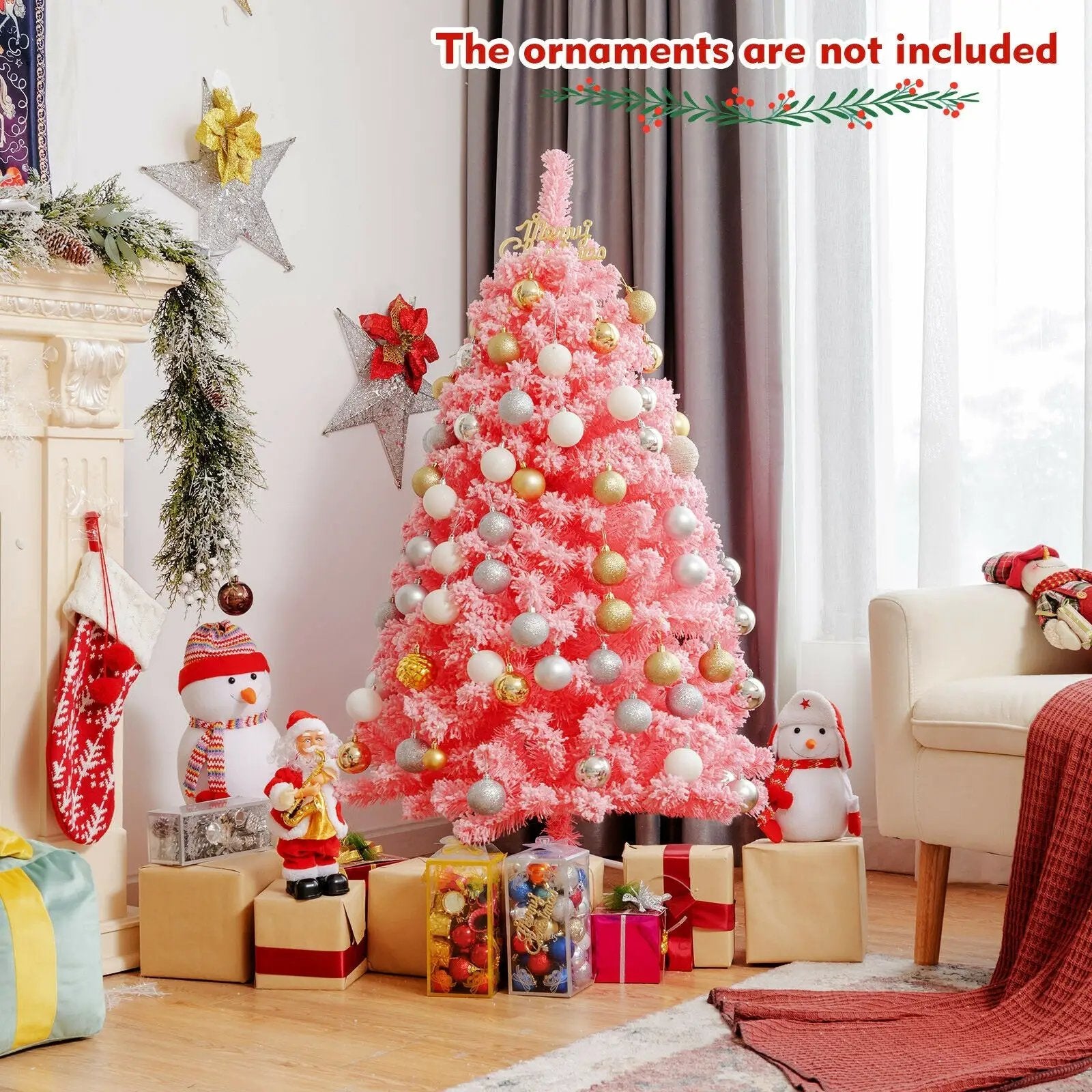 Pink Christmas Tree with Snow Flocked PVC Tips and Metal Stand by DirectDeals