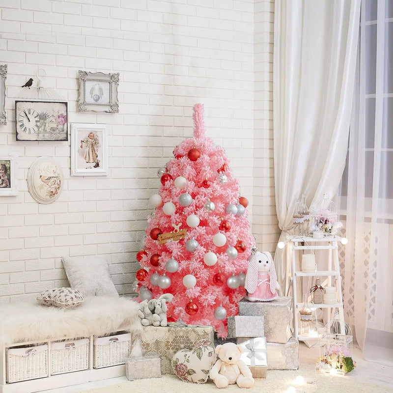 Pink Christmas Tree with Snow Flocked PVC Tips and Metal Stand by DirectDeals