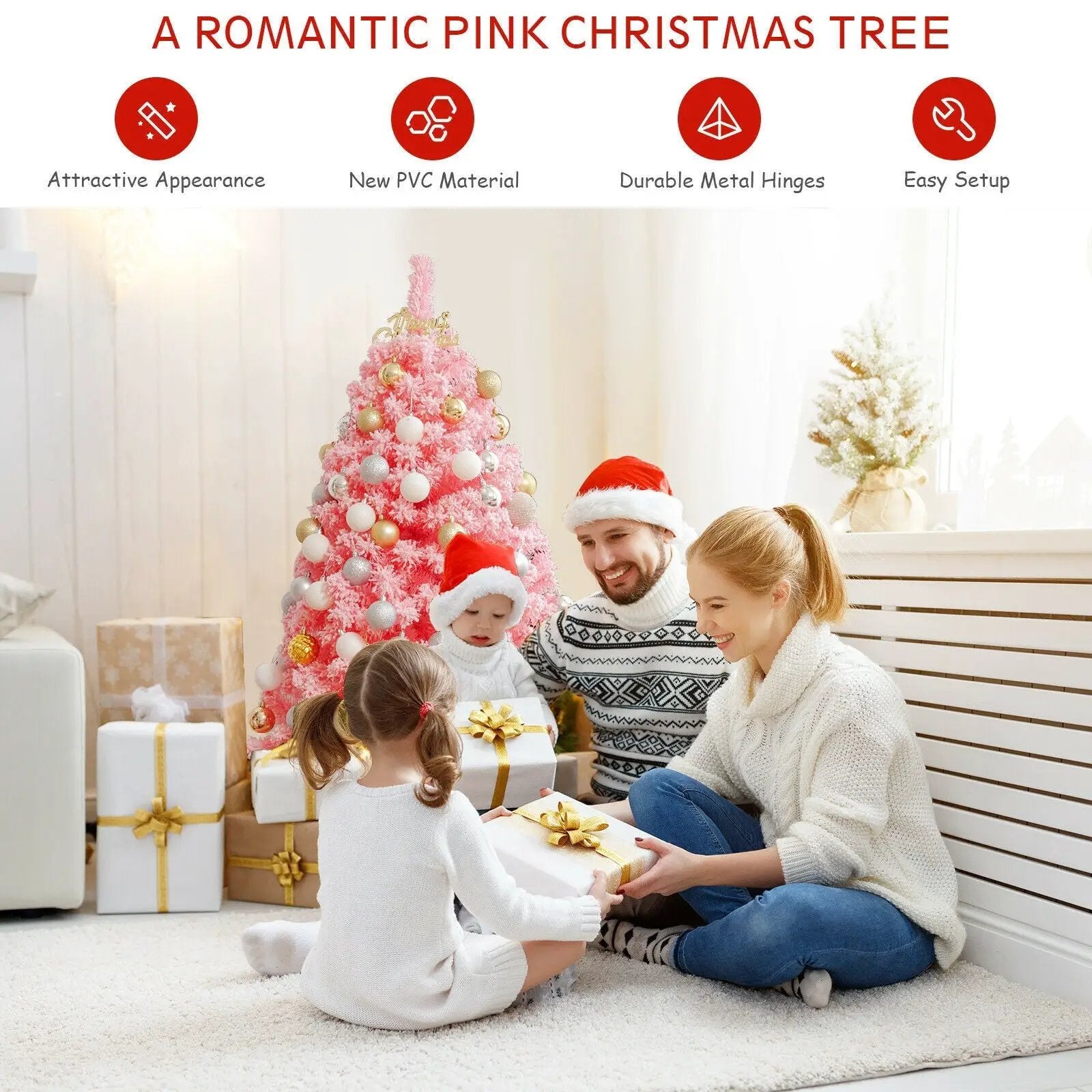 Pink Christmas Tree with Snow Flocked PVC Tips and Metal Stand by DirectDeals