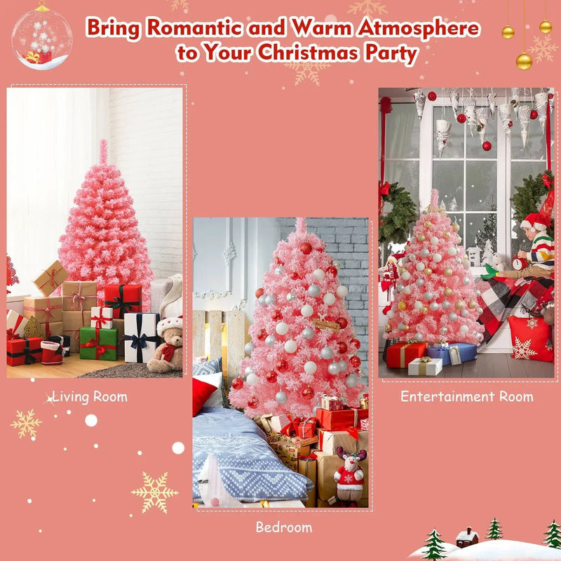 Pink Christmas Tree with Snow Flocked PVC Tips and Metal Stand by DirectDeals