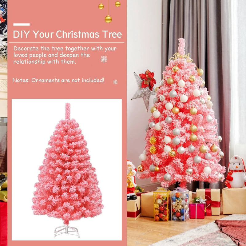 Pink Christmas Tree with Snow Flocked PVC Tips and Metal Stand by DirectDeals