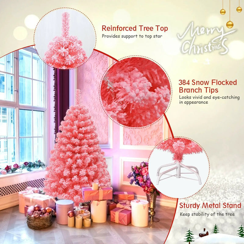 Pink Christmas Tree with Snow Flocked PVC Tips and Metal Stand by DirectDeals
