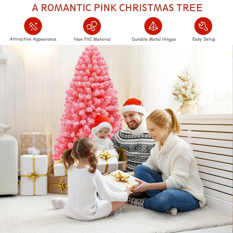 Pink Christmas Tree with Snow Flocked PVC Tips and Metal Stand by DirectDeals