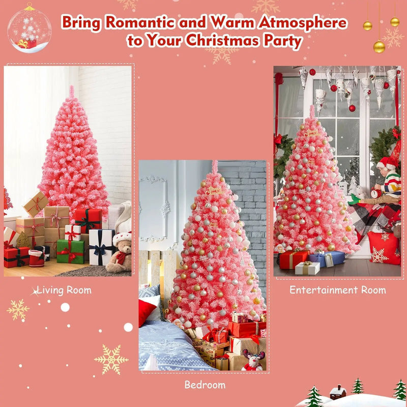 Pink Christmas Tree with Snow Flocked PVC Tips and Metal Stand by DirectDeals