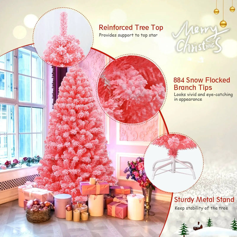 Pink Christmas Tree with Snow Flocked PVC Tips and Metal Stand by DirectDeals