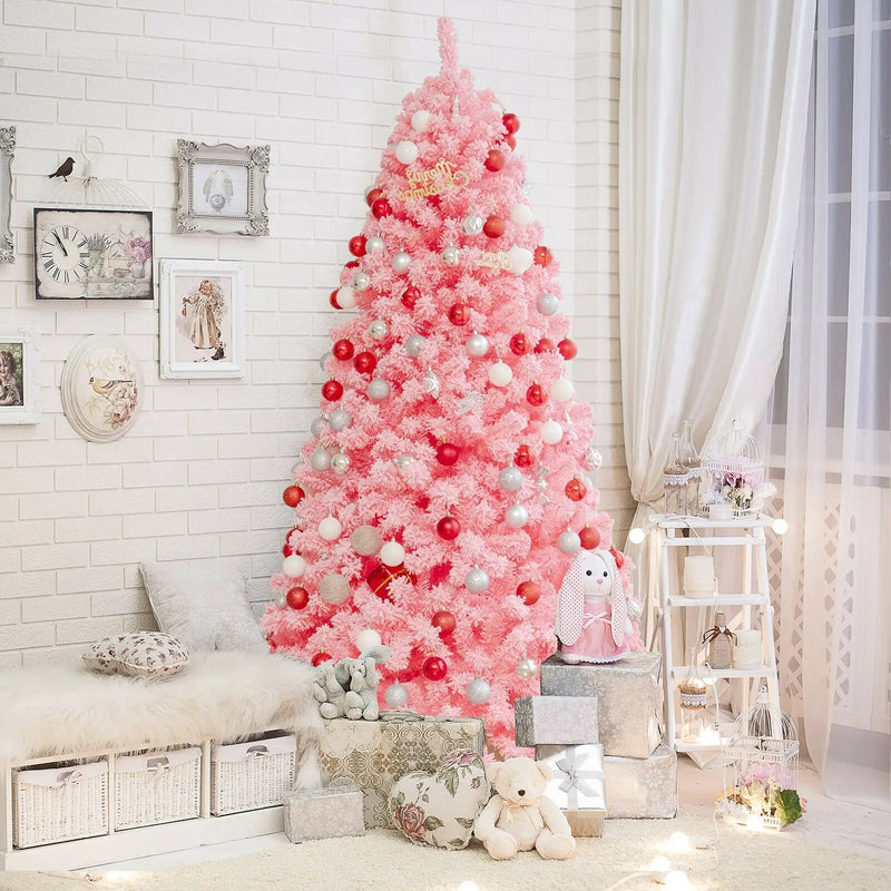 Pink Christmas Tree with Snow Flocked PVC Tips and Metal Stand by DirectDeals