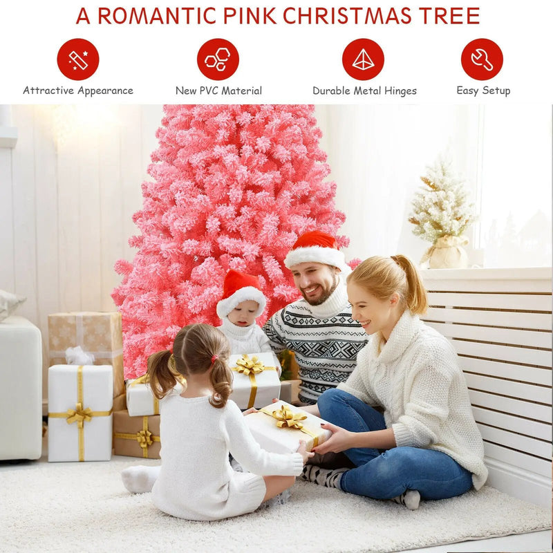 Pink Christmas Tree with Snow Flocked PVC Tips and Metal Stand by DirectDeals