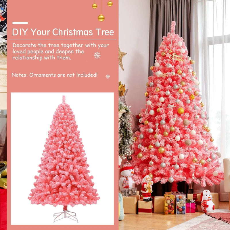 Pink Christmas Tree with Snow Flocked PVC Tips and Metal Stand by DirectDeals