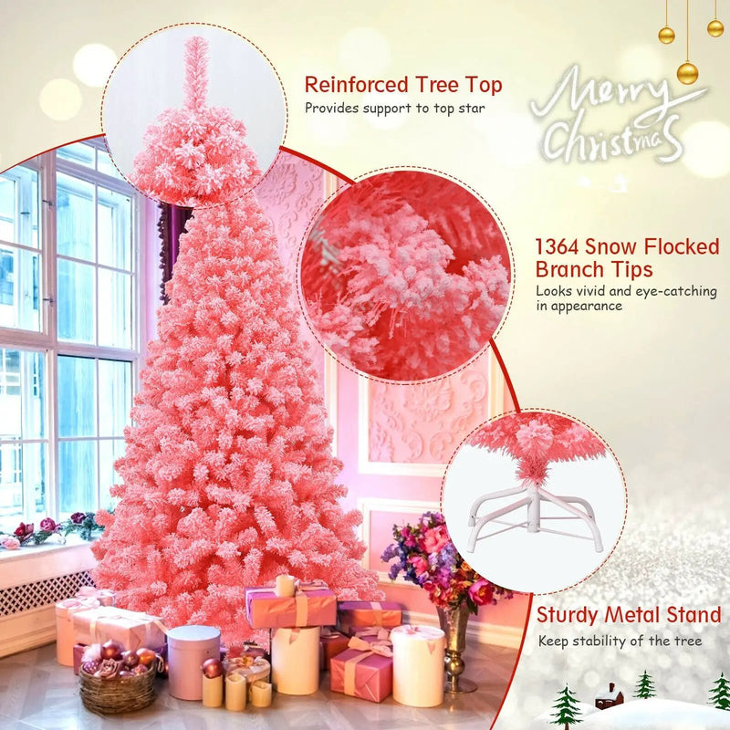 Pink Christmas Tree with Snow Flocked PVC Tips and Metal Stand by DirectDeals