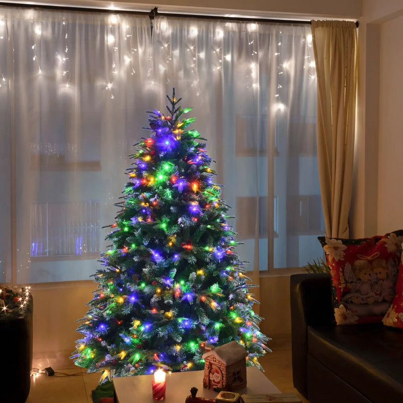 Pre-Lit Snowy Christmas Hinged Tree with Multi-Color Lights by DirectDeals