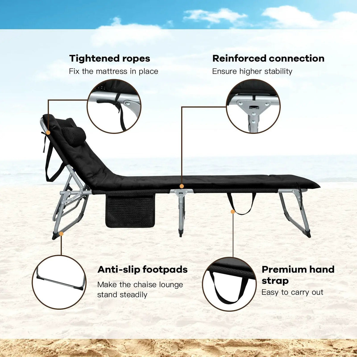 4-Fold Oversize Padded Folding Lounge Chair with Removable Soft Mattress by DirectDeals