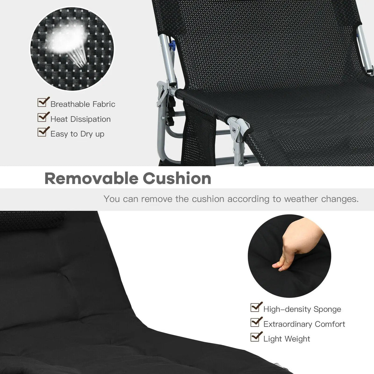 4-Fold Oversize Padded Folding Lounge Chair with Removable Soft Mattress by DirectDeals