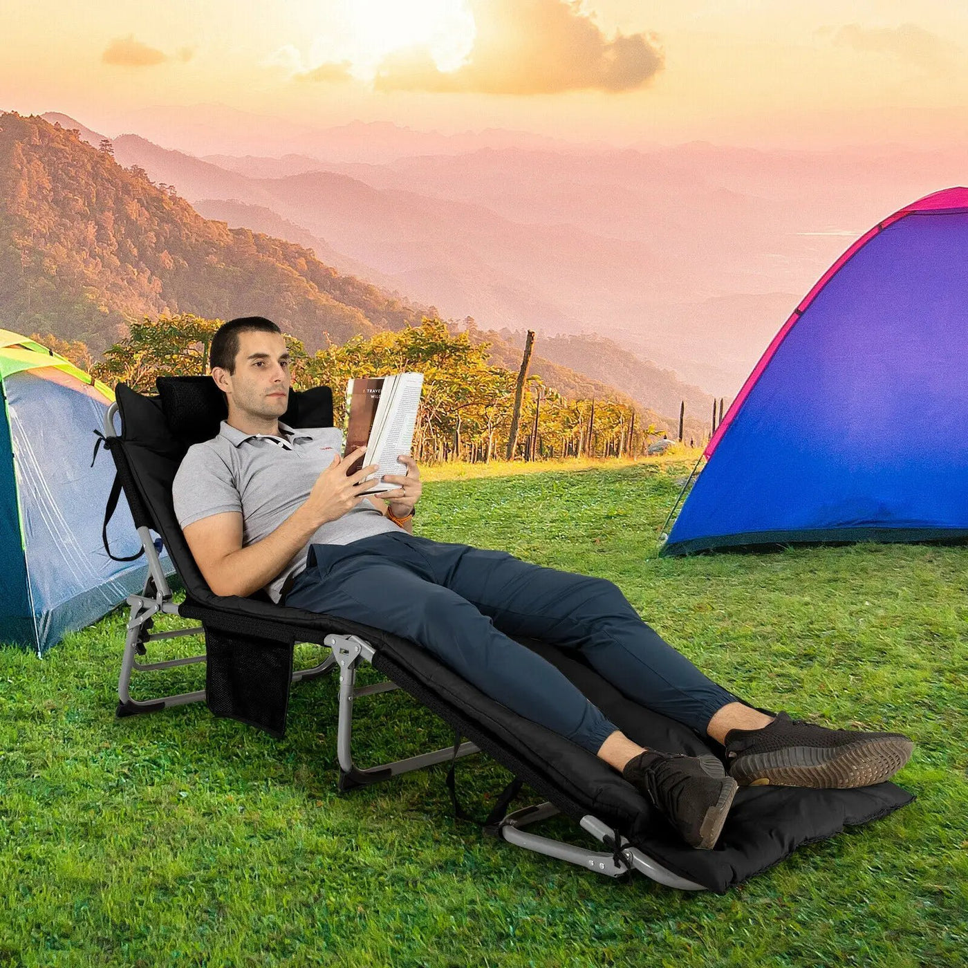 4-Fold Oversize Padded Folding Lounge Chair with Removable Soft Mattress by DirectDeals