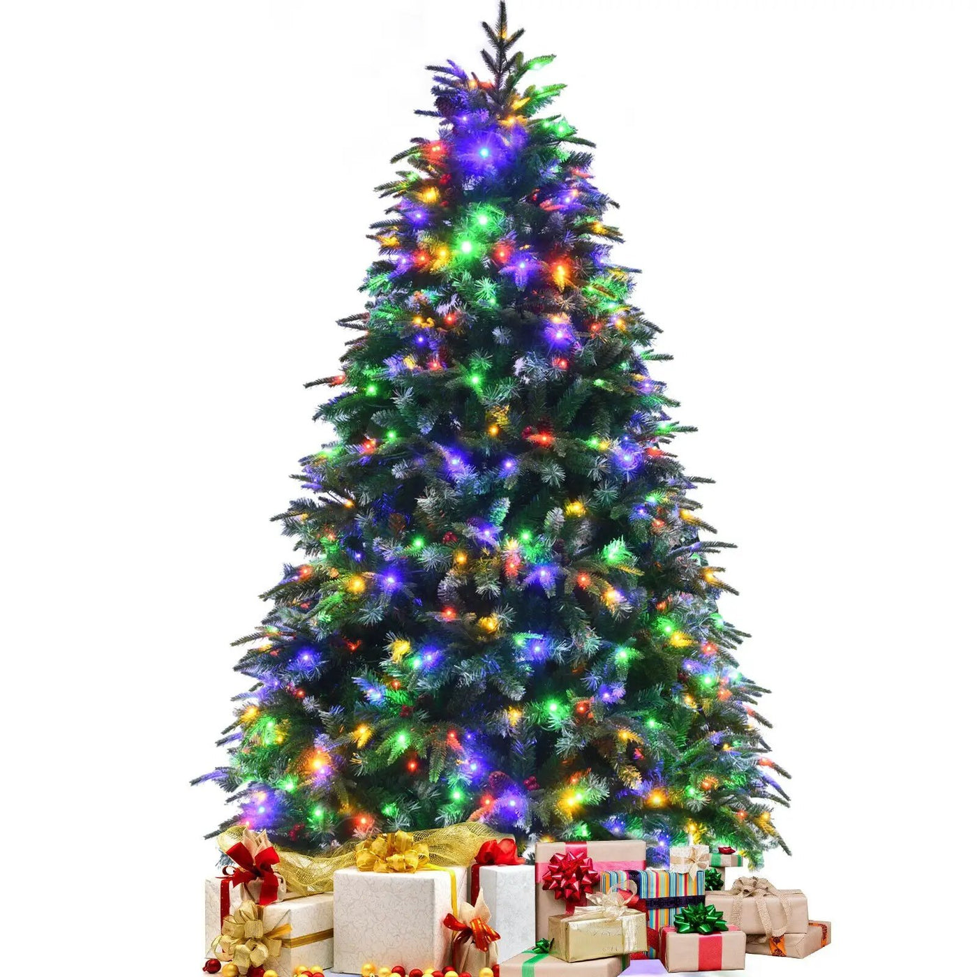 Pre-Lit Snowy Christmas Hinged Tree with Multi-Color Lights by DirectDeals