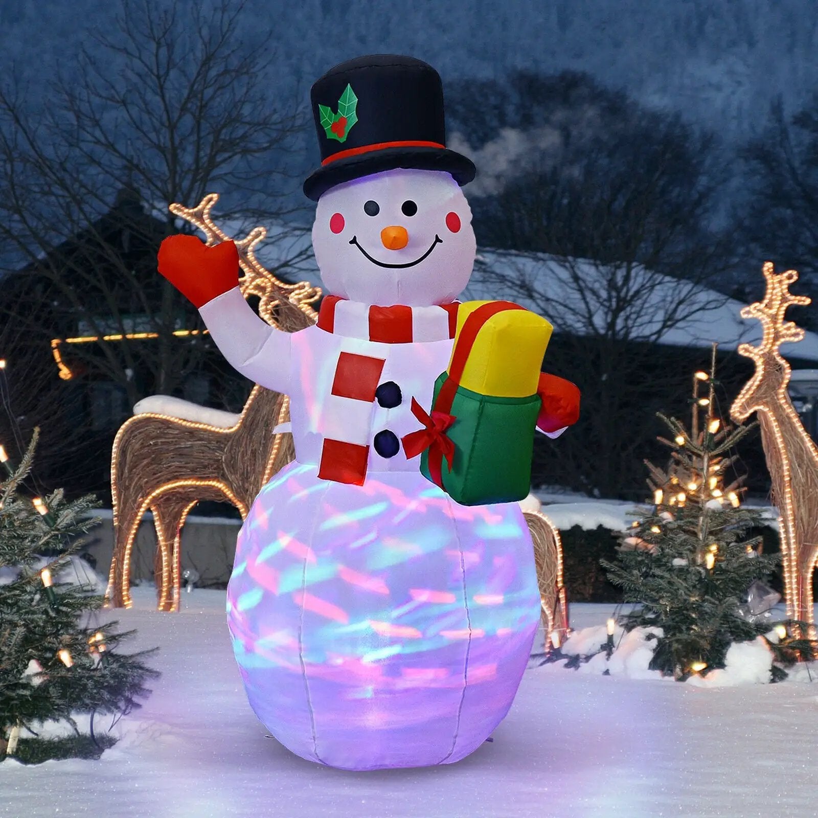 5 Feet Tall Snowman Inflatable Blow up Inflatable with Built-in Colorful LED Lights by DirectDeals